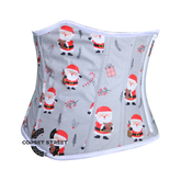 Santa Claus Printed Gray Cotton Underbust Corset Plus Size Costume